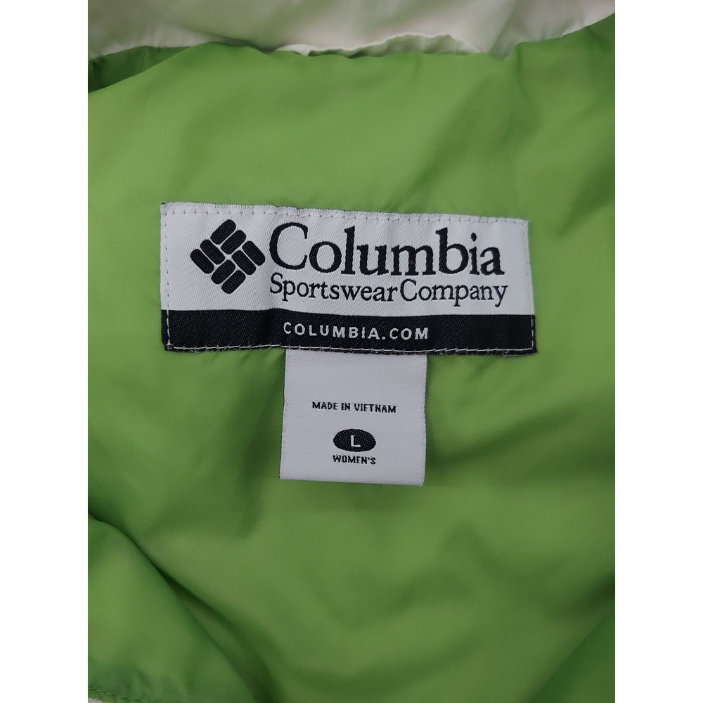 Columbia Down Vest Women Large White Green Full Zip Goose Puffer Mock Neck Zip - Picture 3 of 13